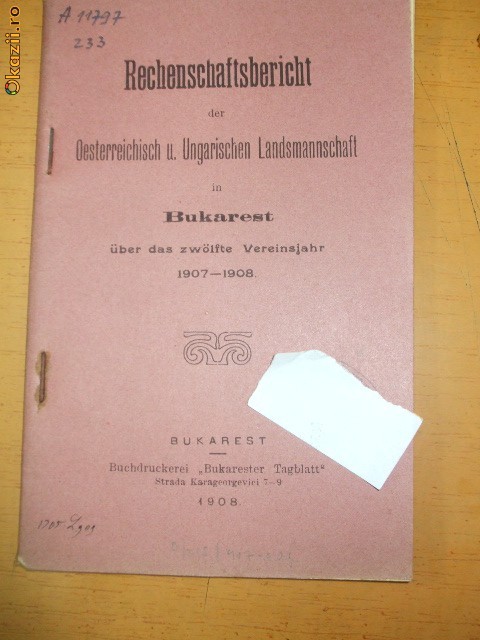 RECHENSCAFTSBERICHT BUKAREST 1908