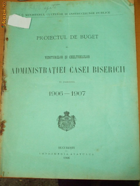 PROIECT BUGET ADMINISTRATIE CASA BISERICII 1906