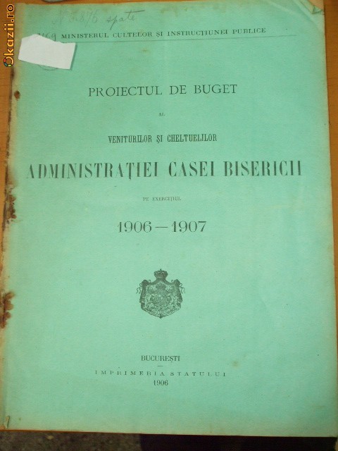PROIECT BUGET ADMINISTRATIE CASA BISERICII 1906 PROIECT BUGET ADMINISTRATIE CASA BISERICII 1906