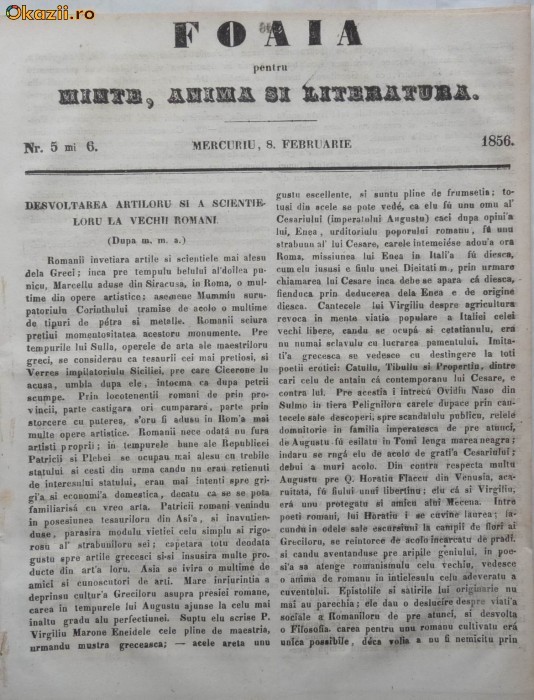 Foaia pentru minte , inima si literatura , nr. 5 si 6 , 1856