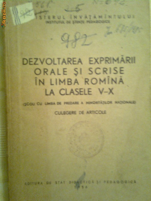 Dezvoltarea exprimarii orale si scrise in limba romana la clasele V-X(scoli cu limba de predare a minoritatilor nationale)