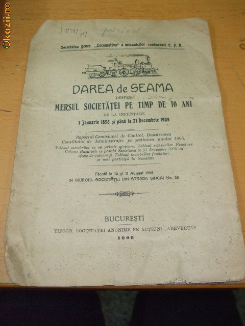 SOCIETATEA LOCOMOTIVA C.F.R MERSUL SOCIETATII PE 10 ANI