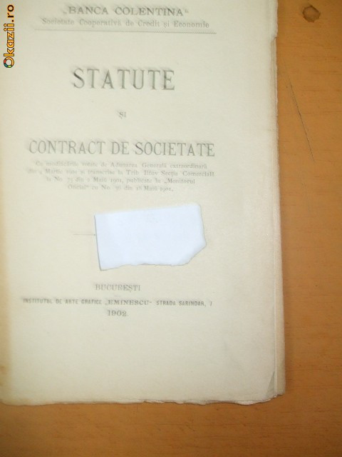 BANCA COLENTINA STATUTE SI CONTRACT DE SOCIETATE