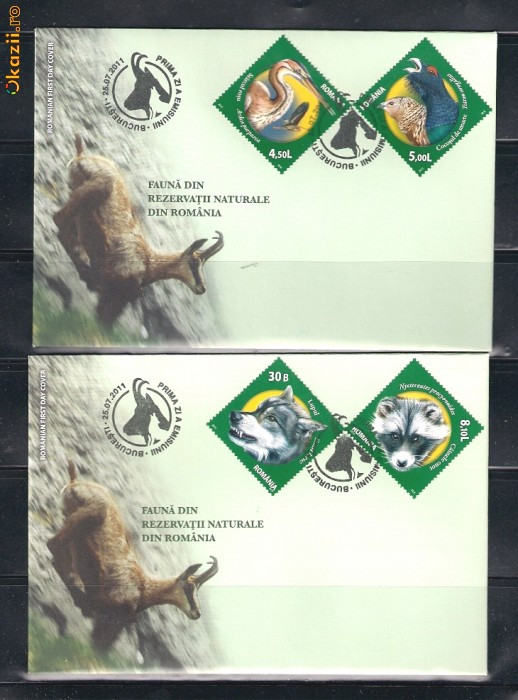 ROMANIA 2011 - FAUNA DIN REZERVATII NATURALE, PLIC PRIMA ZI - LP 1909