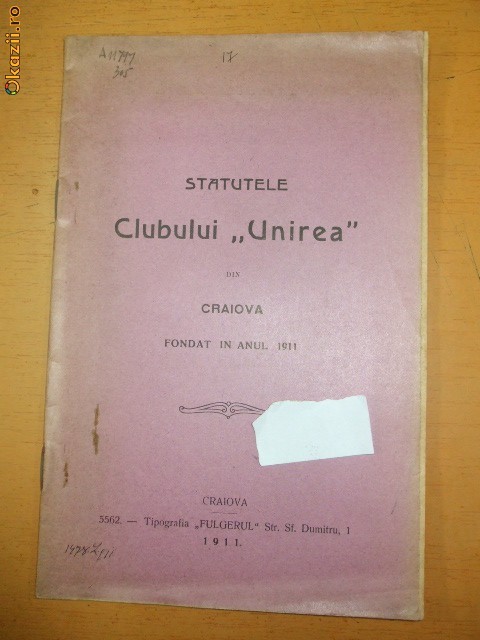 STATUTELE CLUBULUI UNIREA DIN CRAIOVA 1911