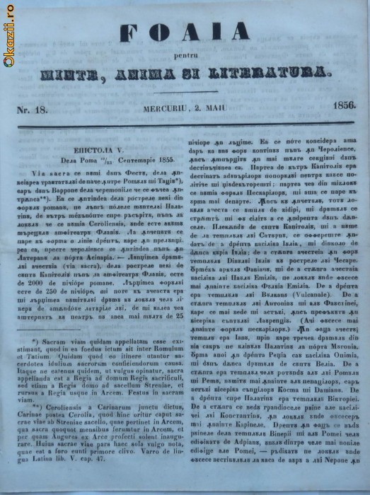 Foaia pentru minte , inima si literatura , nr.18 , 1856