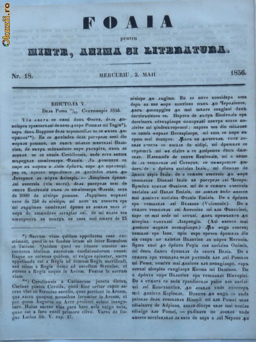 Foaia pentru minte , inima si literatura , nr.18 , 1856