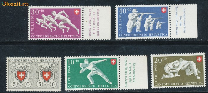 Elvetia 1950 serie nestampilata 5 timbre Pro Patria - sport MNH