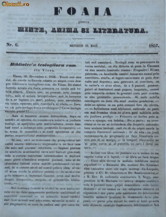 Foaia pentru minte , inima si literatura , nr. 6 , 1857