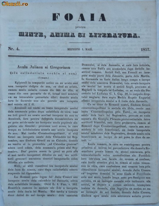 Foaia pentru minte , inima si literatura , nr. 4 , 1857