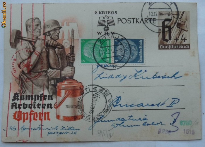 Carte postala de propaganda nazista , circulata 1940