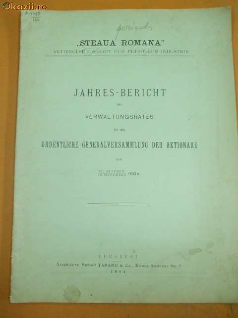 Jahres Bericht, Steaua Romana, Bukarest 1904