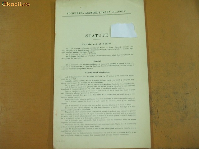 Statut Societatea Blaugaz, Bucuresti 1911