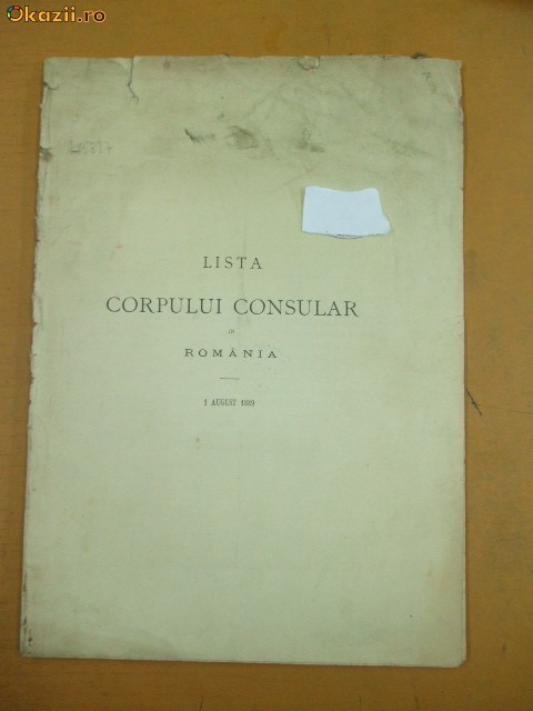 Lista Corpului Consular in Romania, 1889