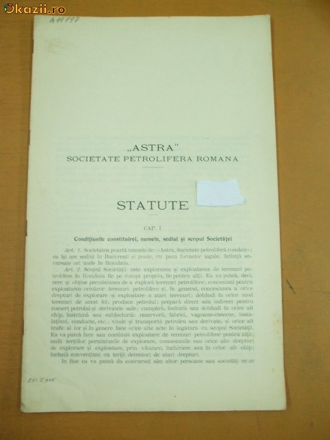 Statut Astra , Bucuresti 1908