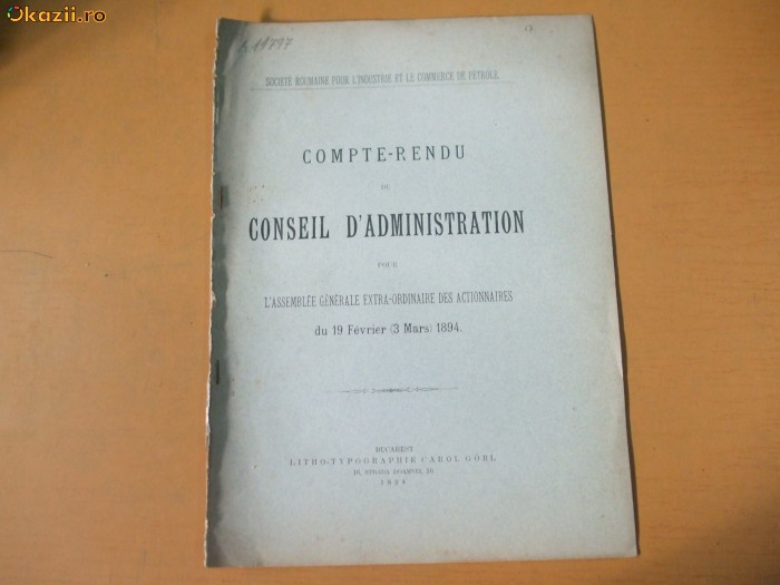 Compte-rendu de societe roumaine pour l&#039;industrie de petrole 1894