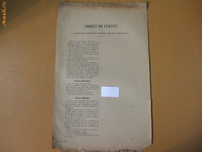 Proiect de statut, Societatea de curelari cufarari selari, Bucuresti 1907