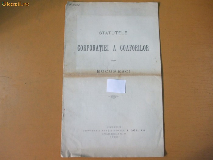 Statut Corporatia Coaforilor, Bucuresti 1902