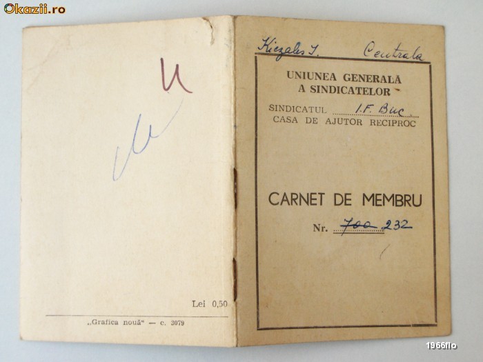 CARNET MEMBRU CAR CASA DE AJUTOR RECIPROC UG A SINDICATELOR 1964 ** foto mare CARNET MEMBRU CAR CASA DE AJUTOR RECIPROC UG A SINDICATELOR 1964 ** foto mare