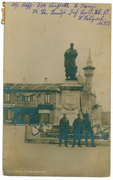 2460 - CONSTANTA Statuia lui OVIDIU - old postcard CENSOR real PHOTO - used 1918