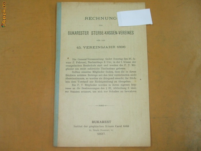 Rechnung des Bukarester Sterbe-Kassen-Vereines 1897