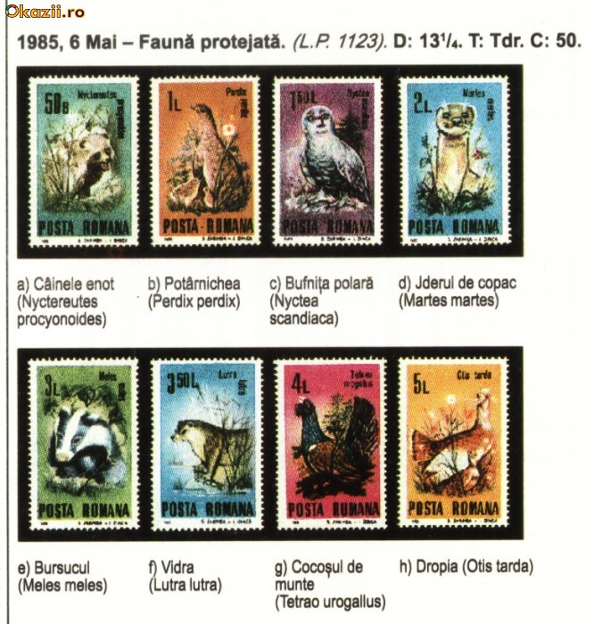 Fauna protejata, timbre neobliterate