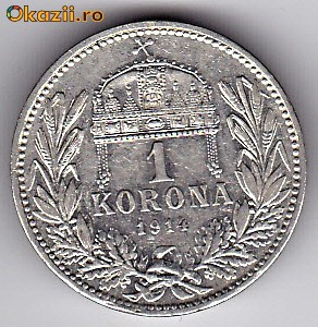 1) Ungaria Austria 1 Korona-Kronen (Coroana) 1914,argint,a.UNC