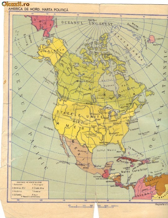 Harta Politica America De Nord Si Asia Fata Verso 1961 Okazii Ro