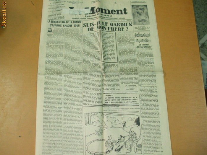 Ziar Le Moment Journal de Bucharest G. Gafenco a Londres 26 04 1939 Reducere 30 %
