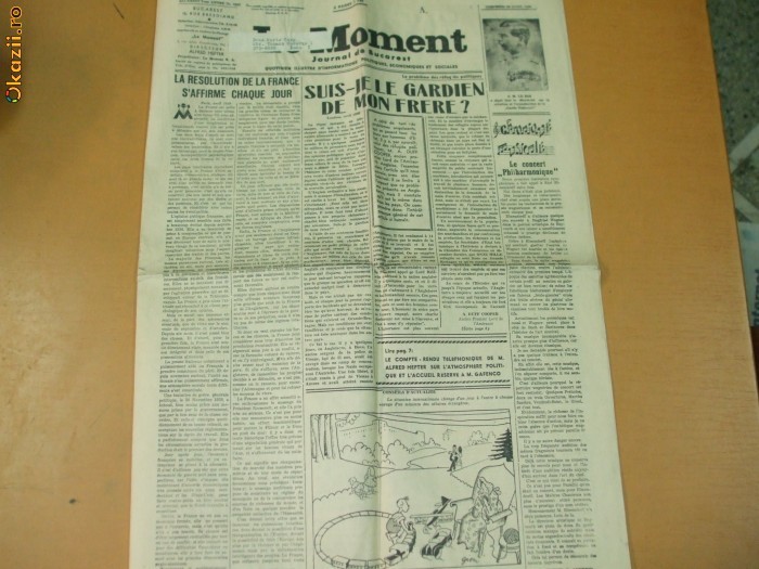 Ziar Le Moment Journal de Bucharest G. Gafenco a Londres 26 04 1939 Reducere 30 %