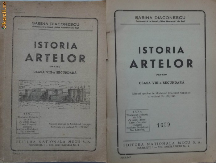 Sabina Diaconescu , Istoria artelor , pentru clasa VIII-a secundara , 1947