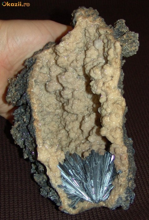 Vand Flori De Mina Stibina In Geoda De Calcita Bicolora Are Doua