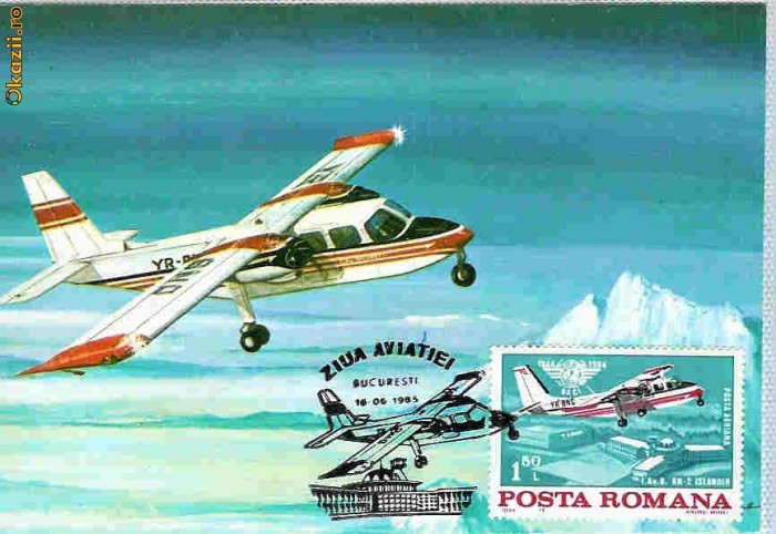 Ilustrata maxima aviatie - avion BN2, Ziua Aviatiei 1985 foto mare Ilustrata maxima aviatie - avion BN2, Ziua Aviatiei 1985 foto mare