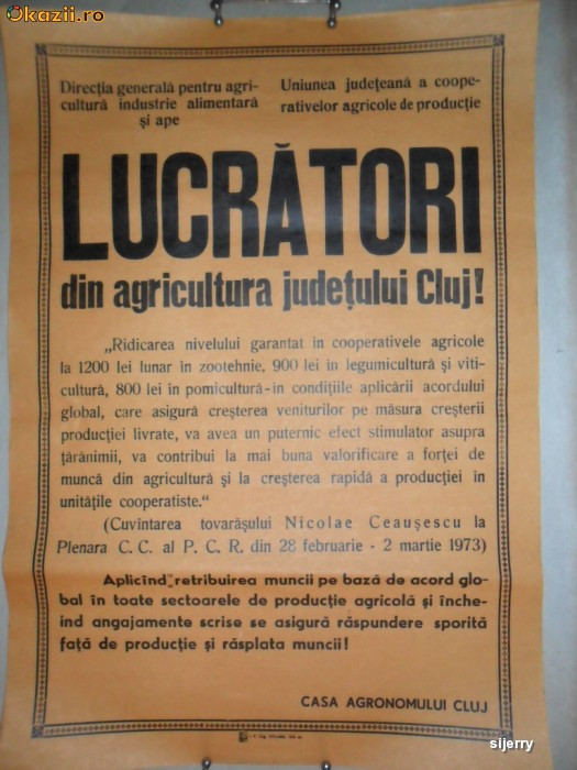 Afis din perioada comunista - Cuvantarea tov. Ceausescu 1973