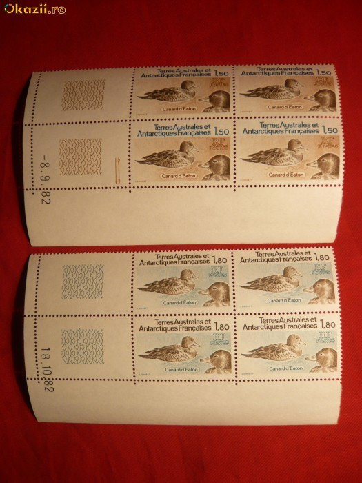 Bloc de 4 -Fauna -Pasari 1982 Terre Australes et Antartiques, 2x4val.