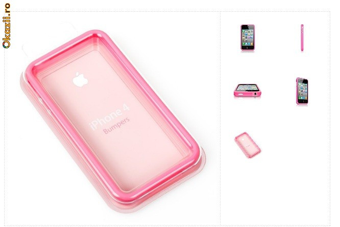 bumper roz transparent pink original iphone 4 4s + folie protectie ecran