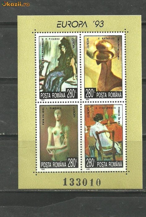 Romania 1993 - EUROPA CEPT. ARTA CONTEMPORANA, bloc de 4 MNH, DB18