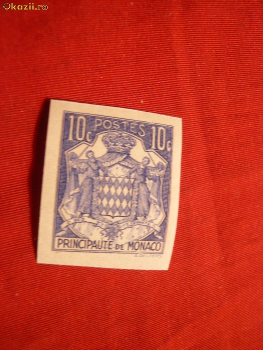 Timbru nedantelat 10 c-Blazoane 1937 Monaco ,1 val. Timbru nedantelat 10 c-Blazoane 1937 Monaco ,1 val.