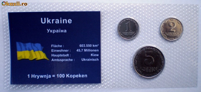 5.323 UKRAINA UCRAINA SET 3 MONEDE UNC IN FOLDER 1, 2, 5K 2008