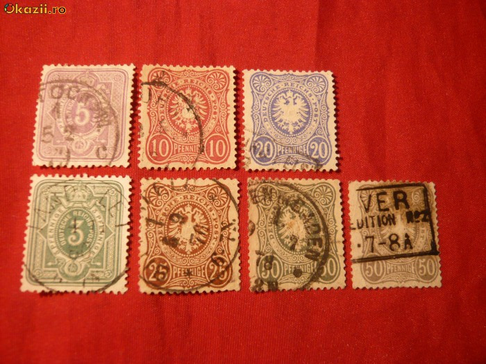 Serie Uzuale Cifra si Stema 1875 Germania 6+1val.stamp. Serie Uzuale Cifra si Stema 1875 Germania 6+1val.stamp.
