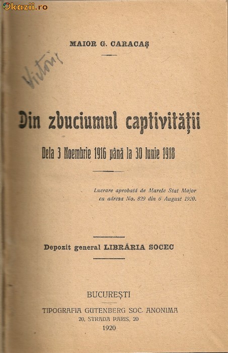 G. Caracas - Din zbuciumul captivitatii - 1920