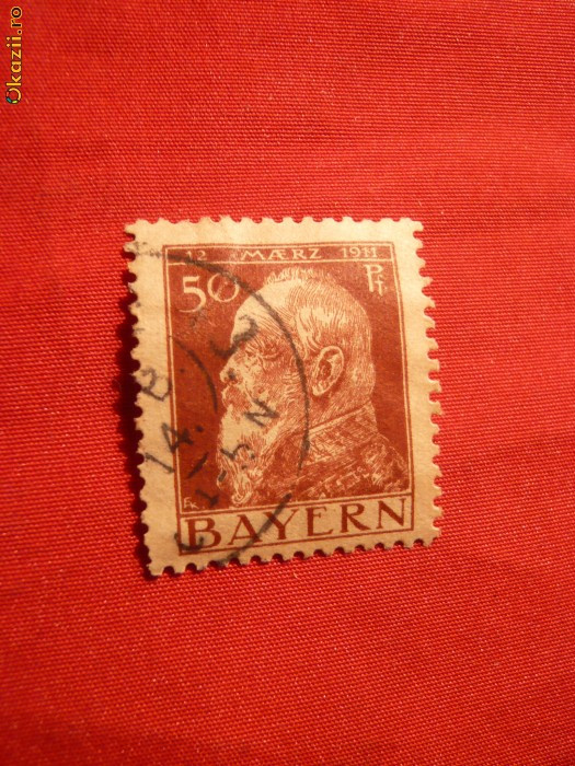 Timbru 50 Pf. lila Uzuale Bavaria 1911 ,stamp.