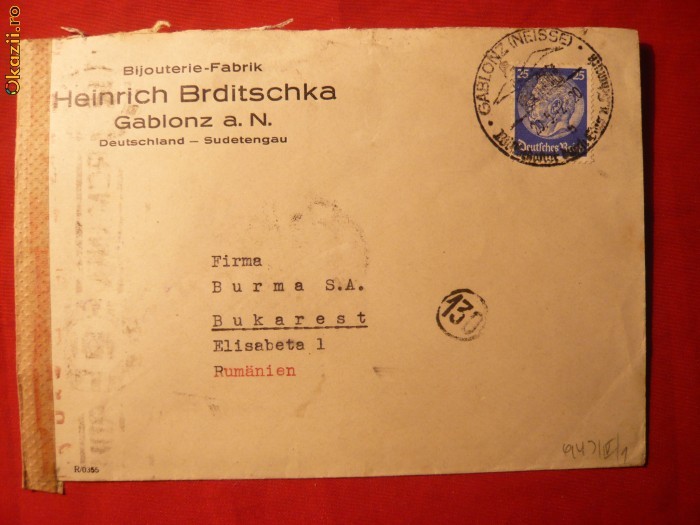 Plic circulat cu 25 Pf.Hindemburg 1932,stamp.spec.Gablonz
