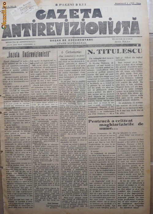 Gazeta antirevizionista , an 1 , nr 5 , Arad , 1934 , 1