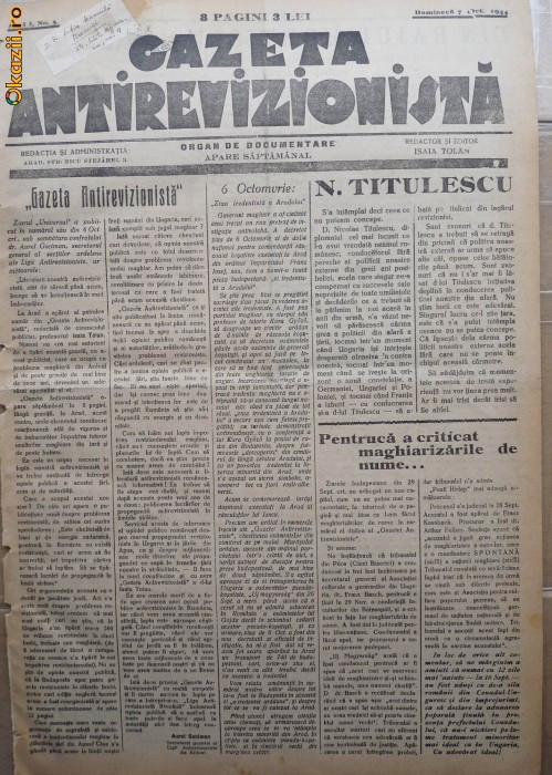 Gazeta antirevizionista , an 1 , nr 5 , Arad , 1934 , 1