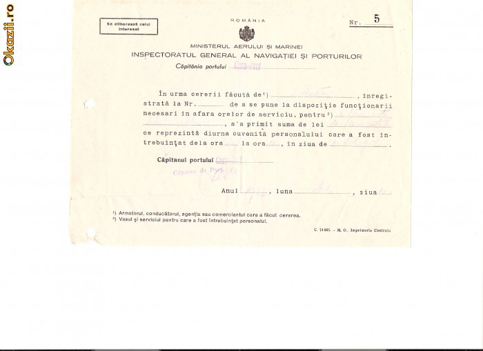 218 Document vechi -1937 -Ministerul Aerului si marinei-Inspectoratul General al Navigatiei si Porturilor -Capitania Portului Gura-Prut 218 Document vechi -1937 -Ministerul Aerului si marinei-Inspectoratul General al Navigatiei si Porturilor -Capitania Portului Gura-Prut