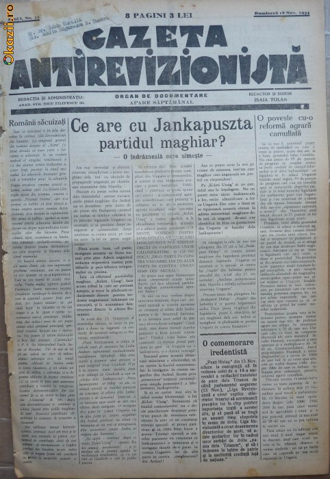 Gazeta antirevizionista , an 1 , nr 11 , Arad , 1934 , 1