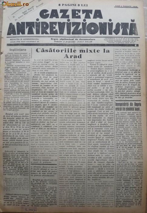 Gazeta antirevizionista , an 2 , nr 1 , Arad , 1935