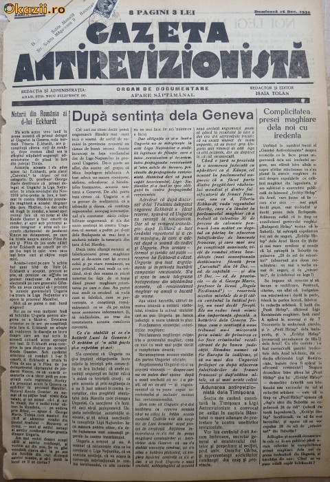 Gazeta antirevizionista , an 1 , nr 15 , Arad , 1934 , 1