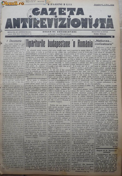 Gazeta antirevizionista , an 1 , nr 13 , Arad , 1934 , 1